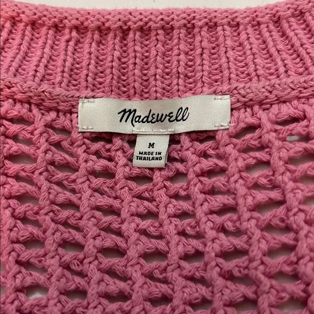 Madewell Pink Open-Knit V-Neck Sweater size medium oversized